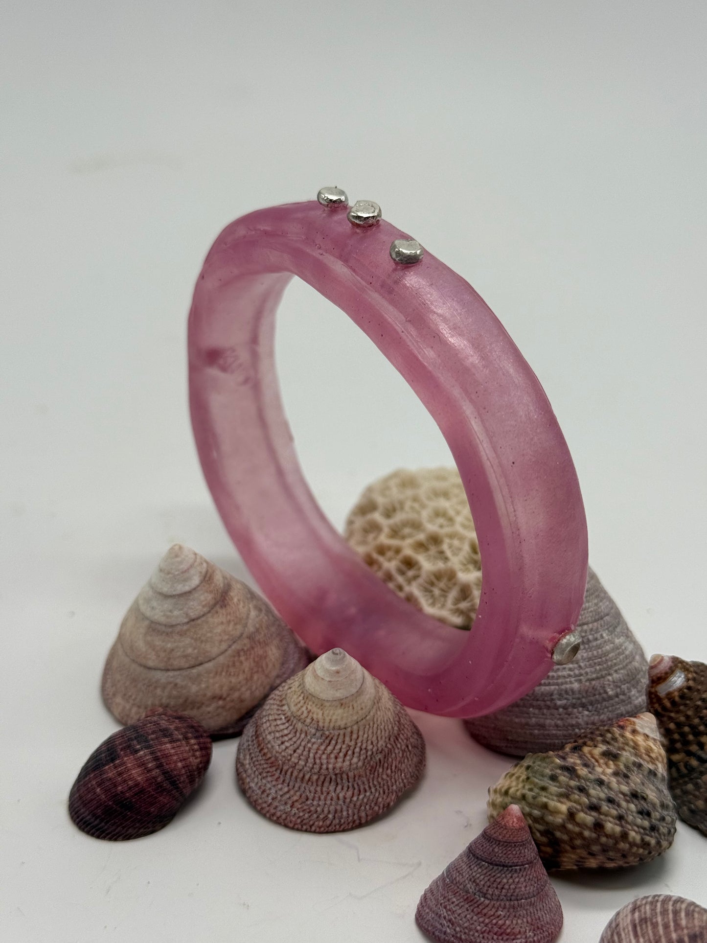Pink Rim resin bangle with Sterling silver