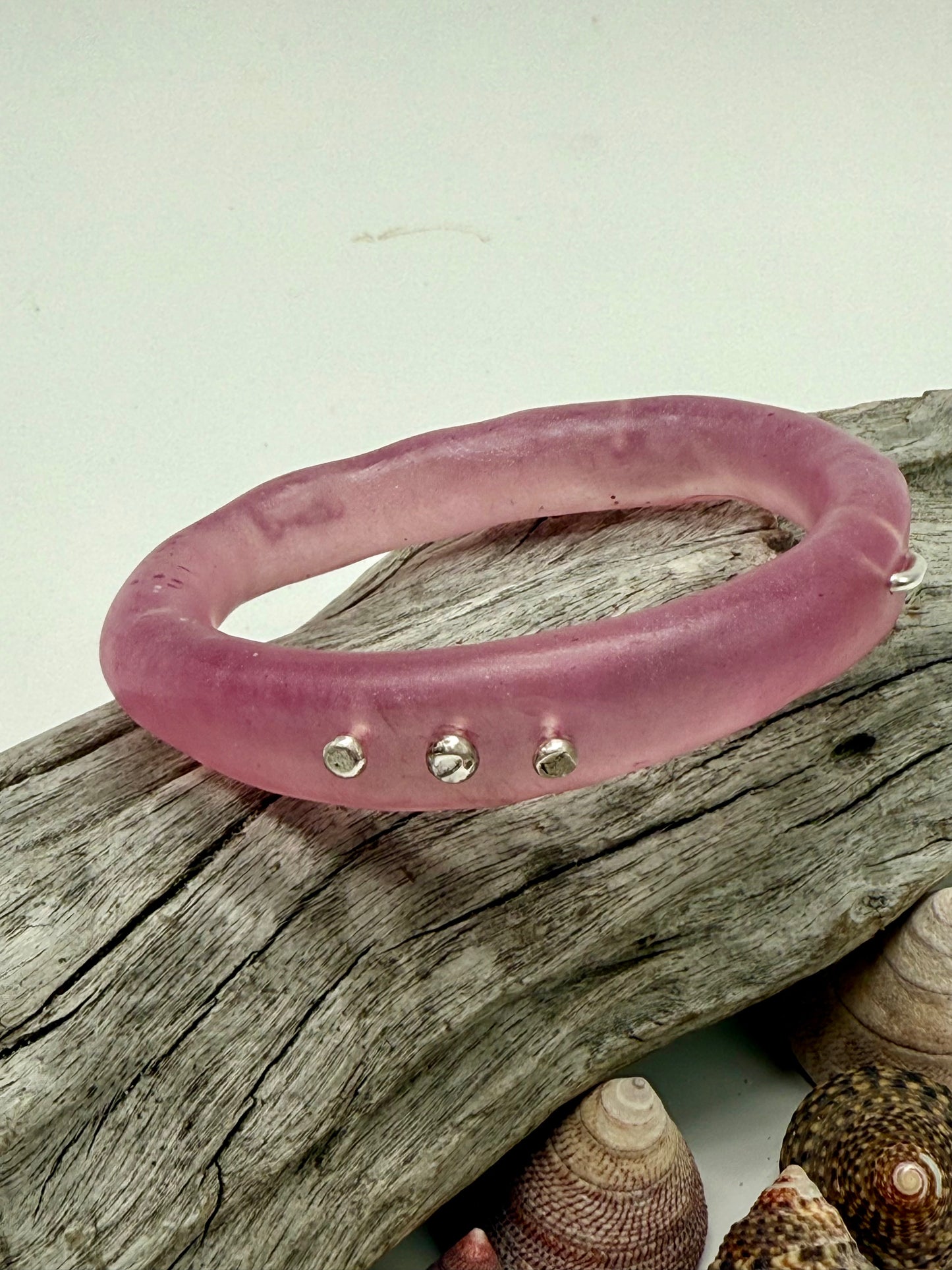 Pink woopy and silver bangle - XL