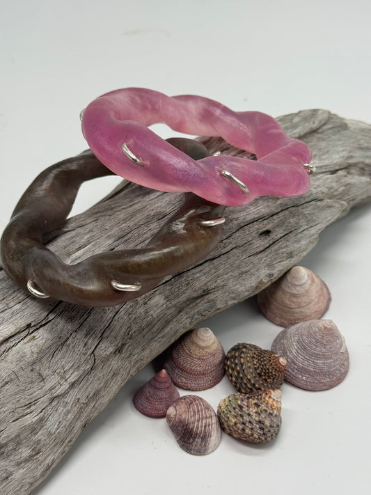 Moss coloured Chunky twist resin & silver bangle