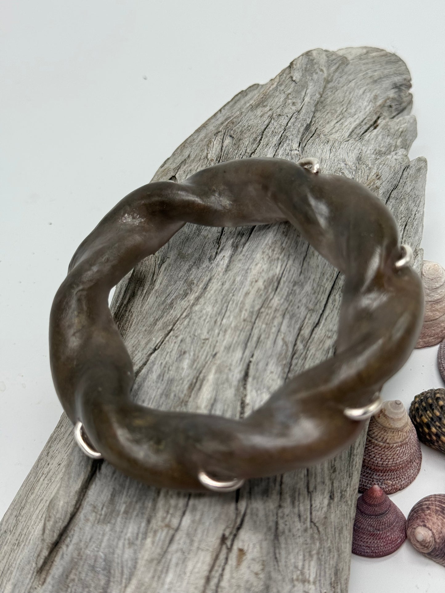 Moss coloured Chunky twist resin & silver bangle