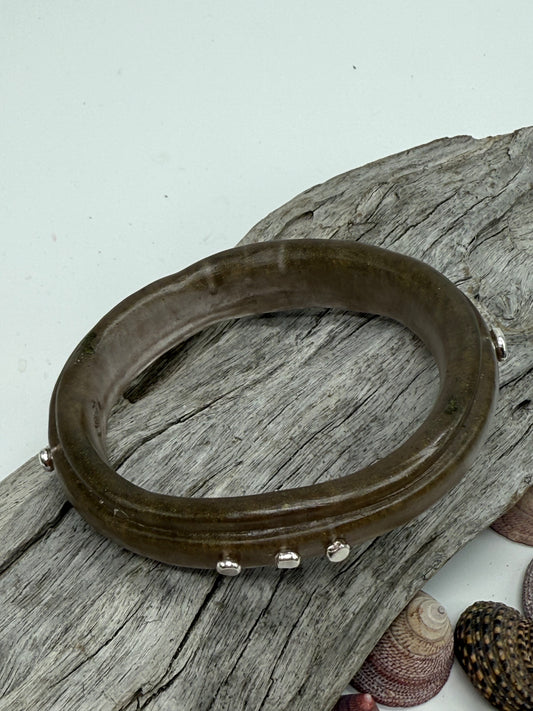 Moss Rim resin bangle with Sterling silver