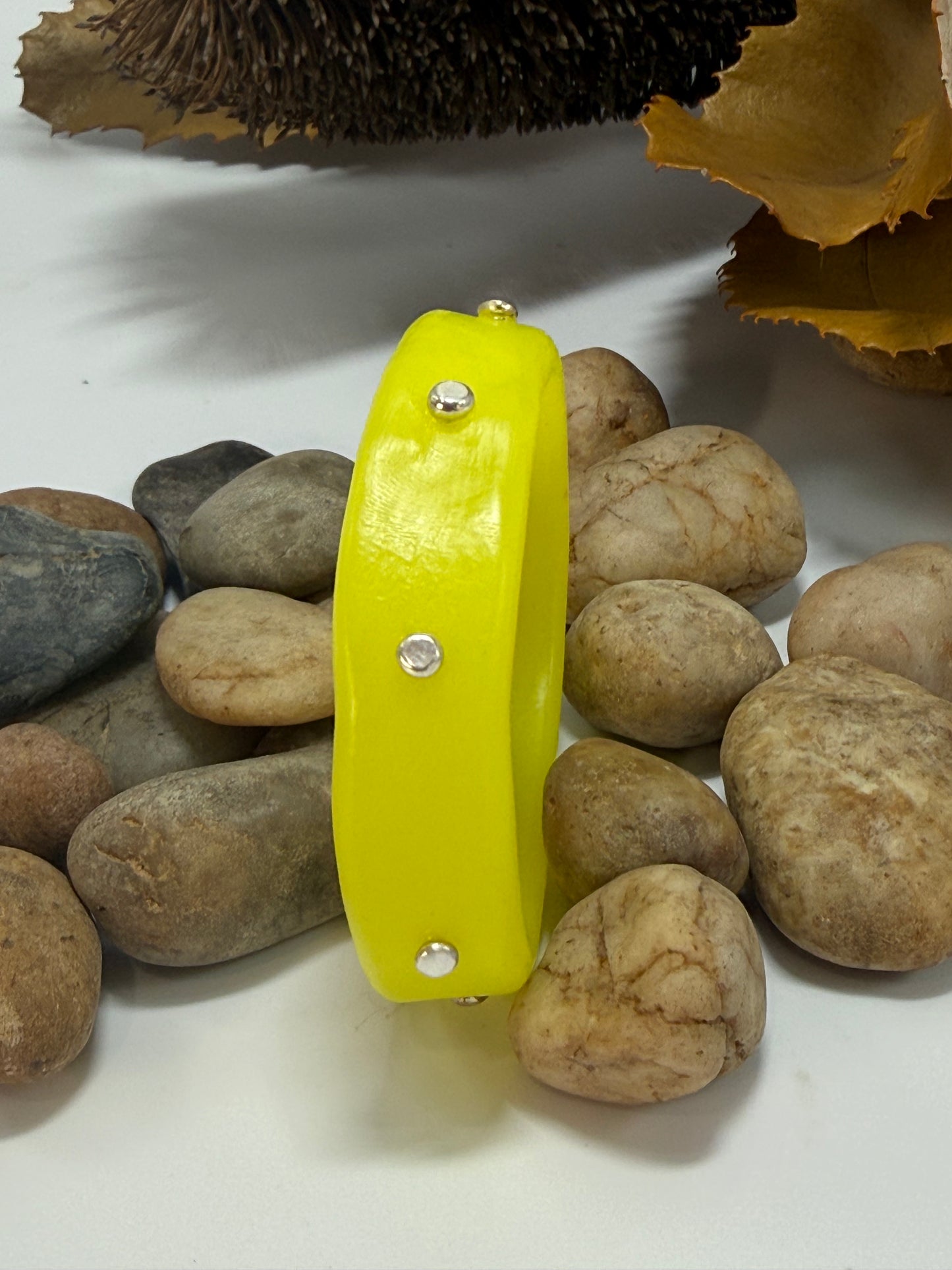 Bright Yellow KWD Classic Resin & silver Bangle - XS