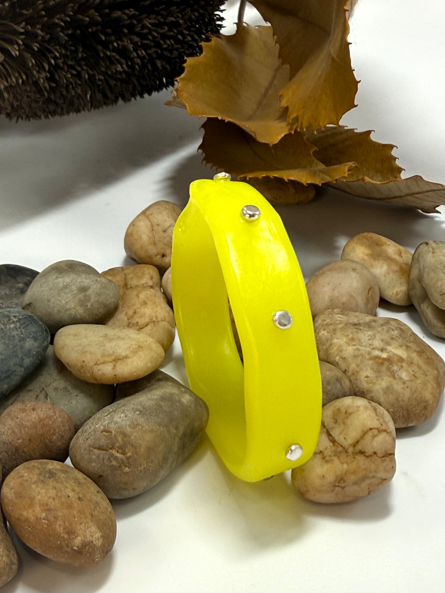 Bright Yellow KWD Classic Resin & silver Bangle - XS