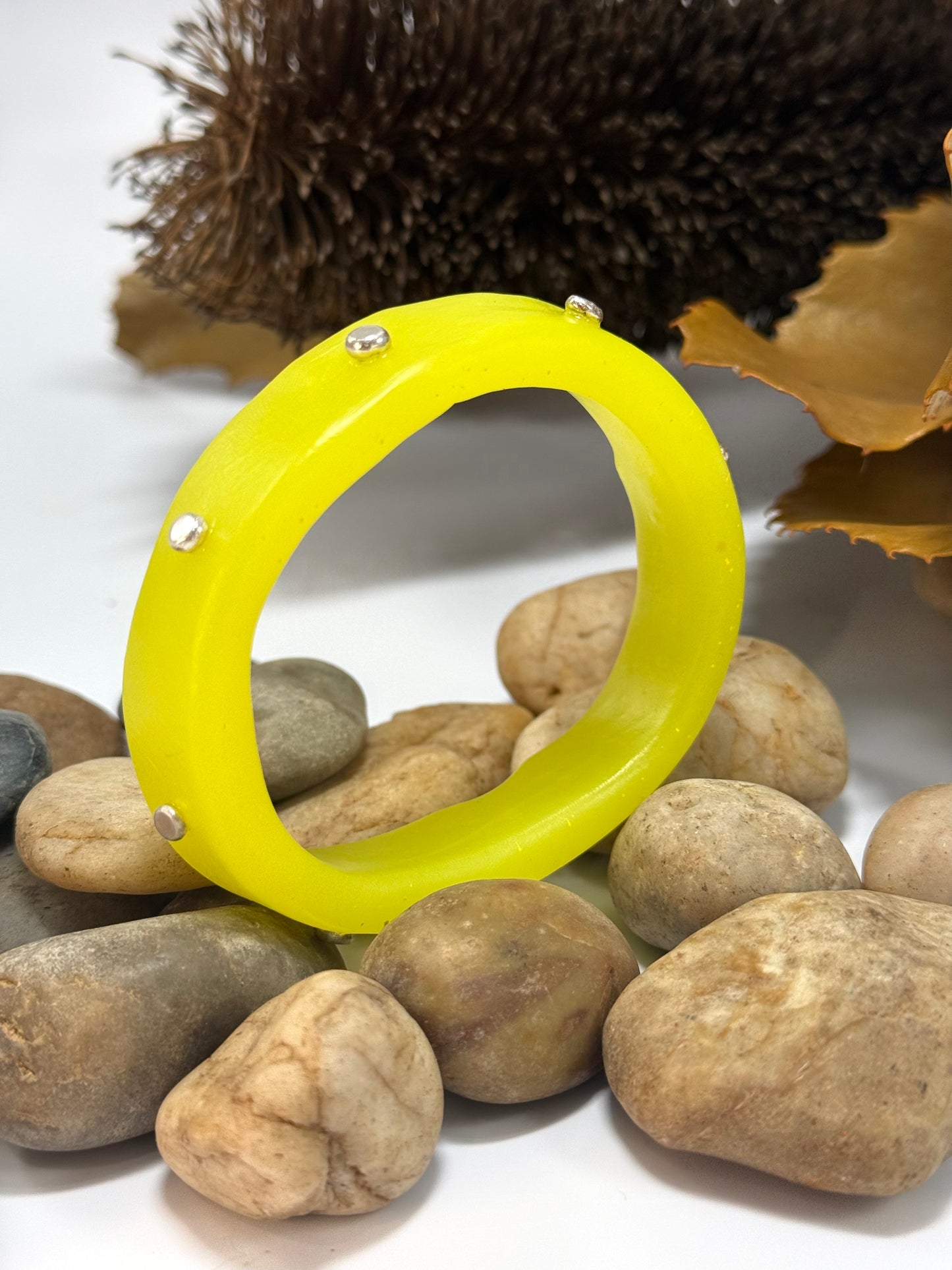 Bright Yellow KWD Classic Resin & silver Bangle - XS