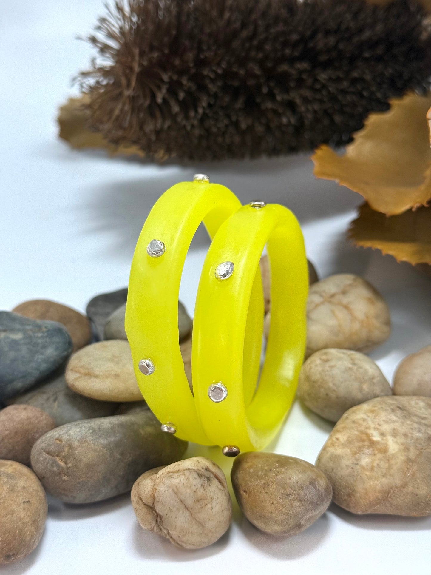 Bright Yellow resin & silver KWD Classic Bangle