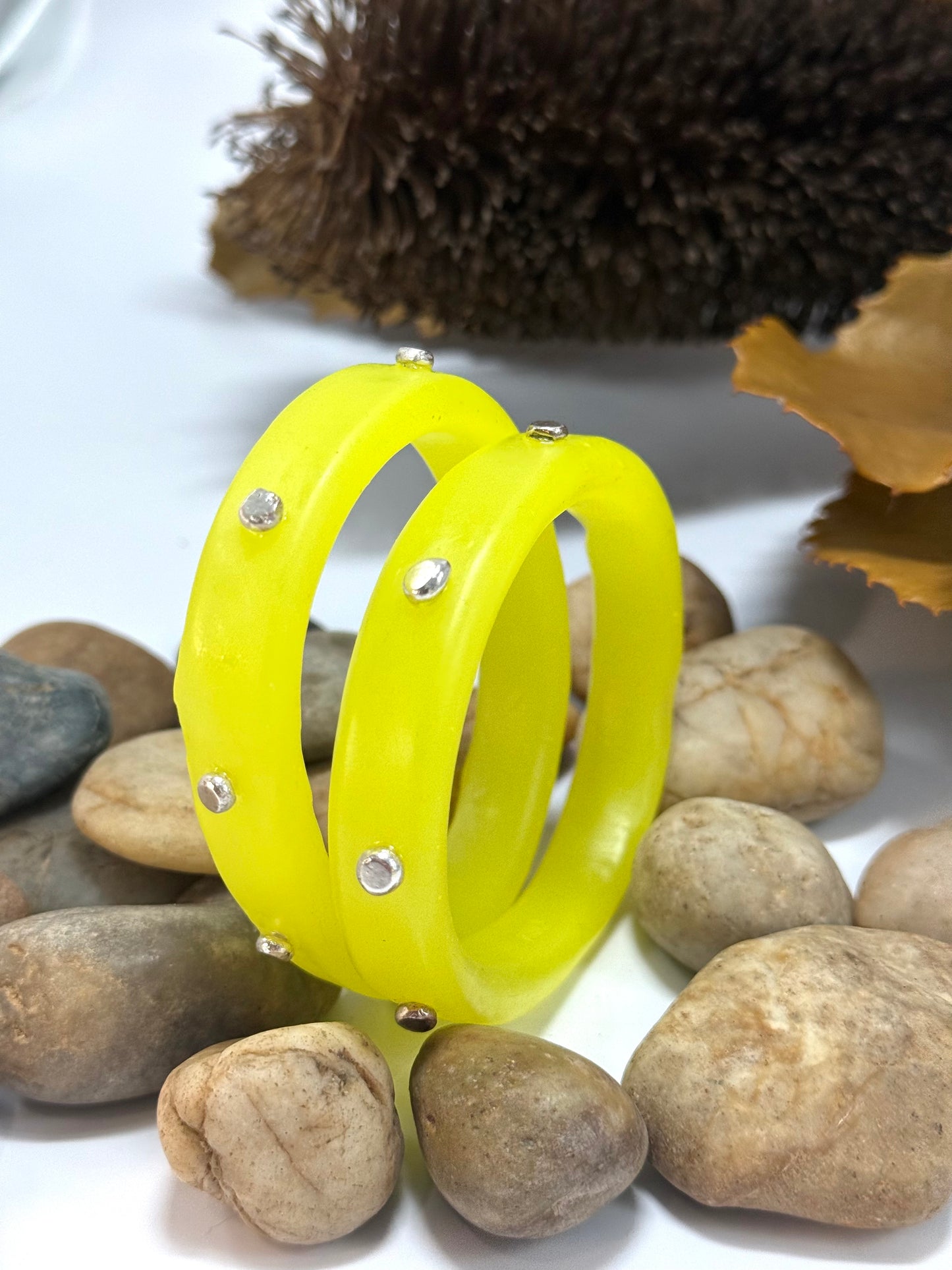 Bright Yellow resin & silver KWD Classic Bangle
