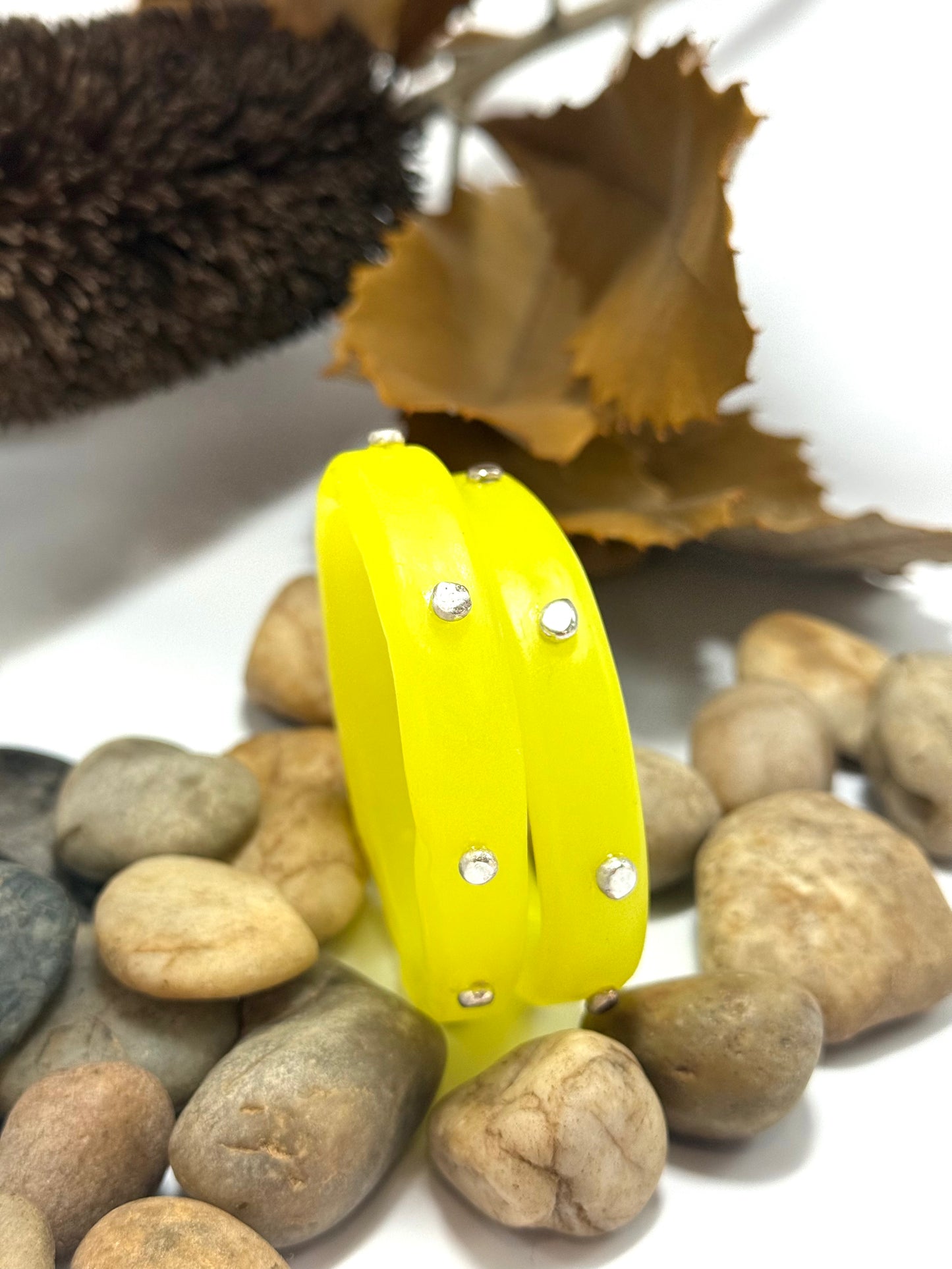 Bright Yellow resin & silver KWD Classic Bangle