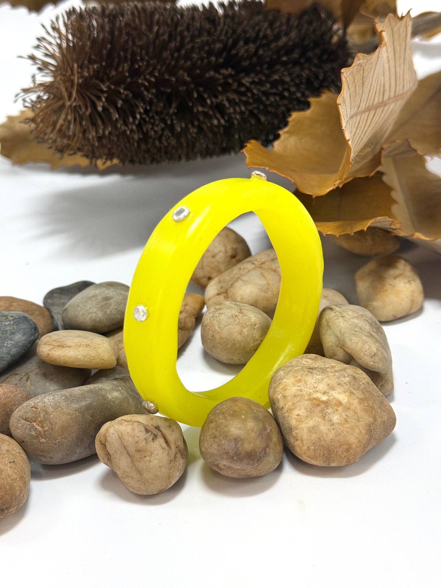 Bright Yellow resin Thick KWD Classic & silver Bangle