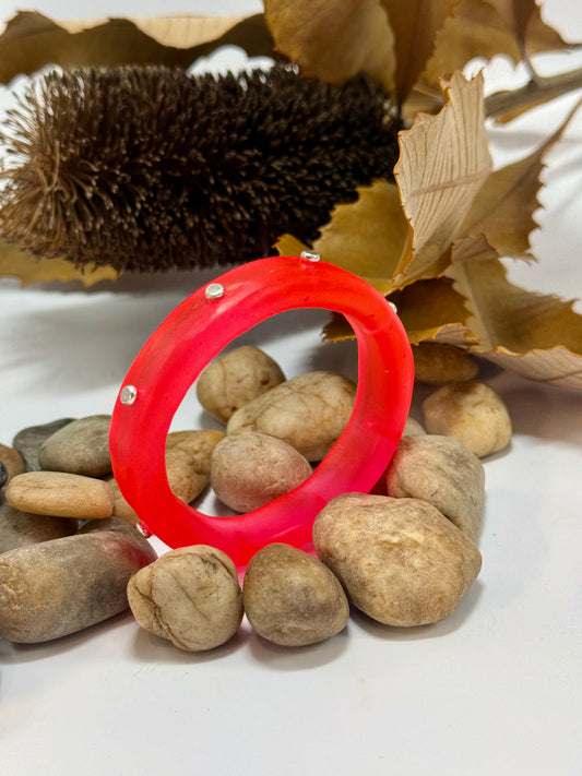 Neon Red resin Thick KWD Classic & silver Bangle