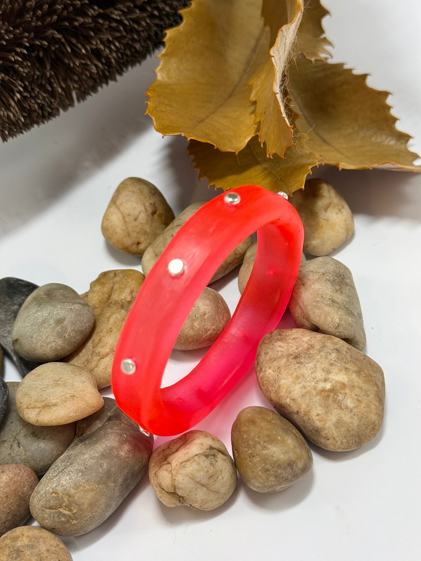 Neon Red resin Thick KWD Classic & silver Bangle