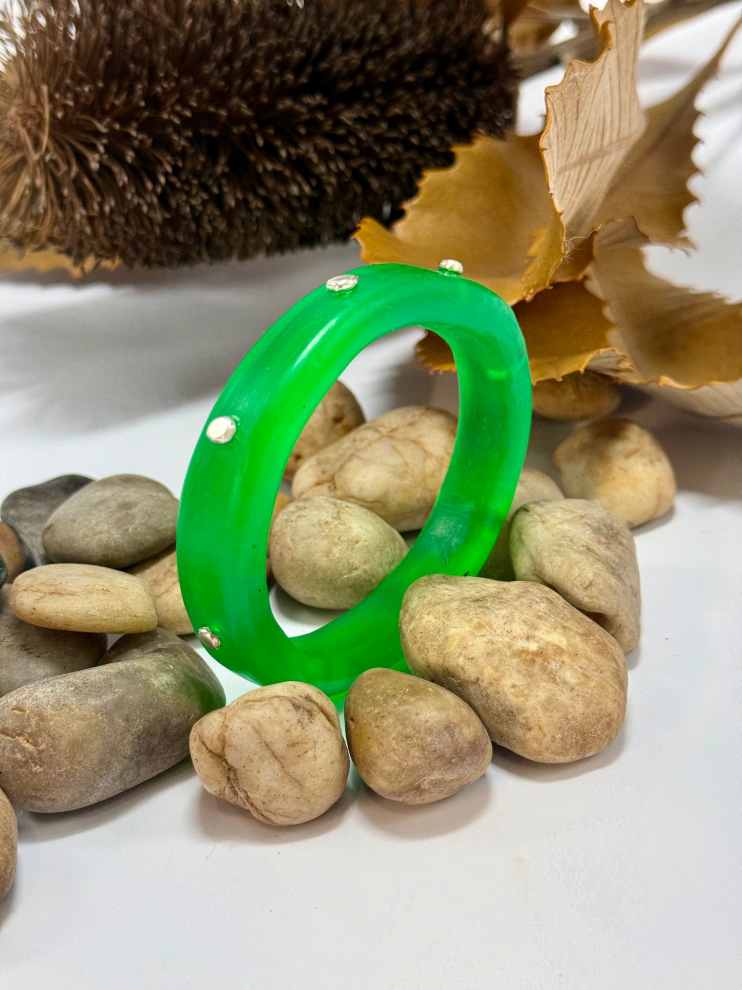 Jade Green resin Thick KWD Classic & silver Bangle