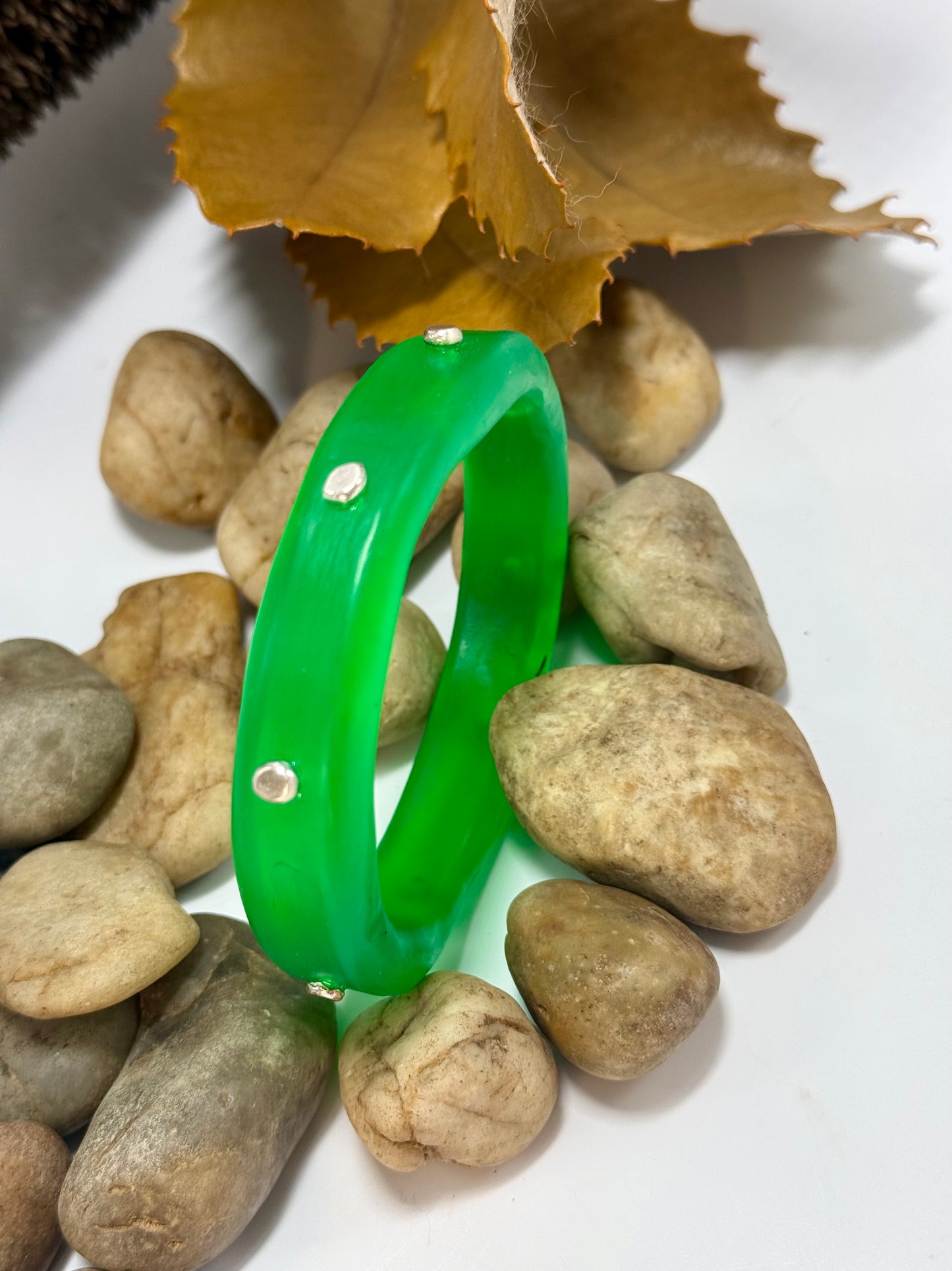 Jade Green resin Thick KWD Classic & silver Bangle