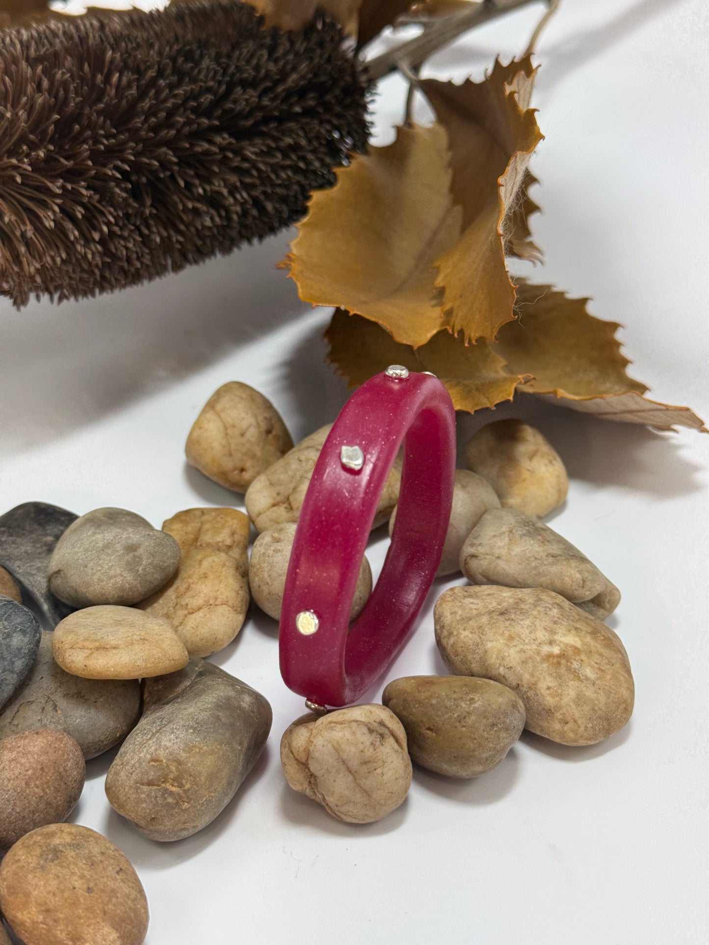 Cherry Red/silver glitter  resin & silver KWD Classic Bangle