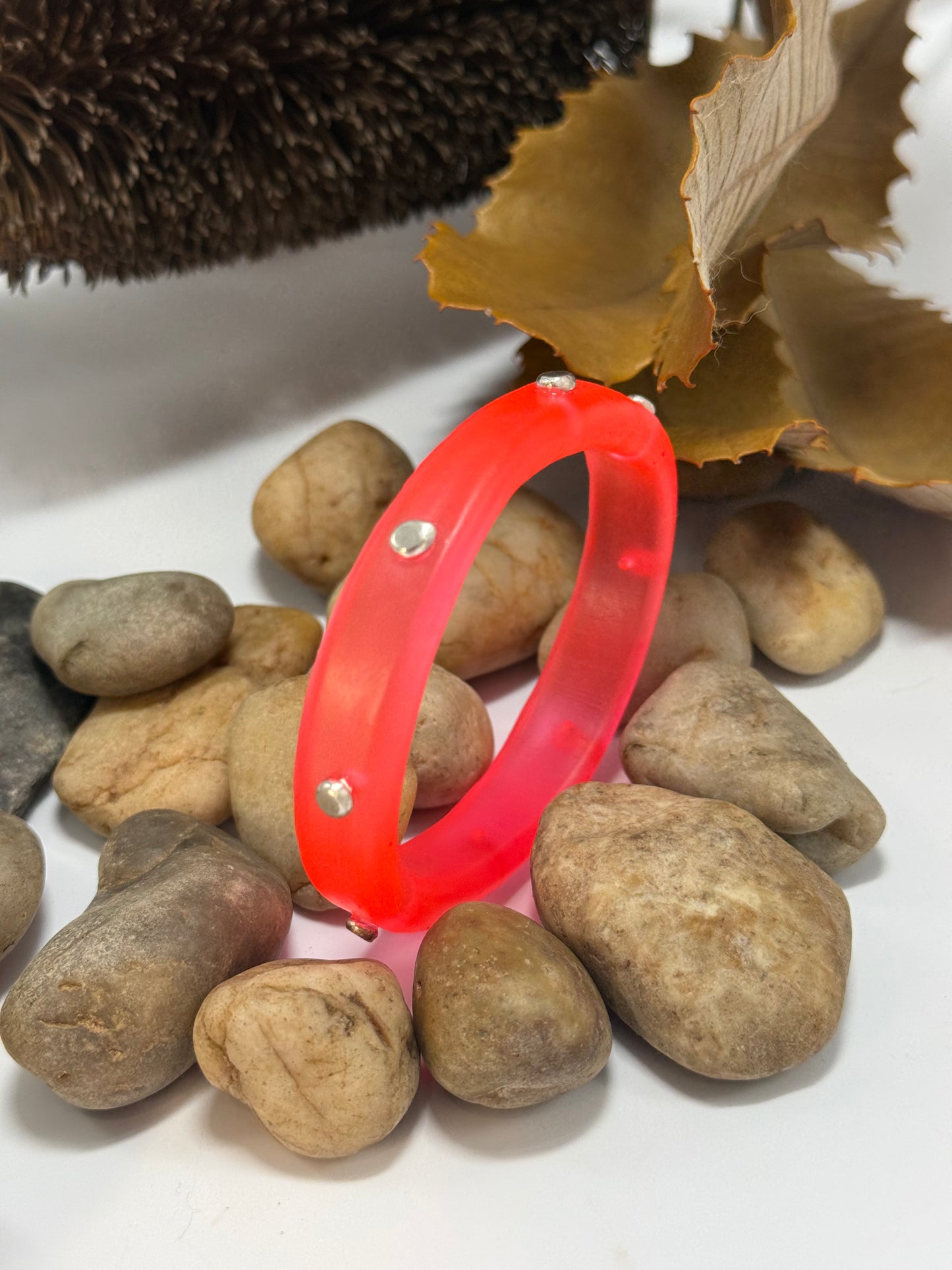 Neon Red resin & silver KWD Classic Bangle