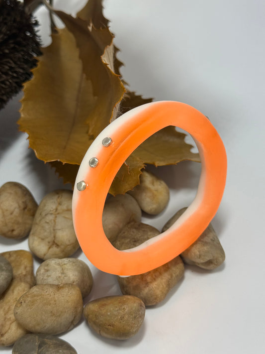 Orange & White resin with silver woopy bangle - XL