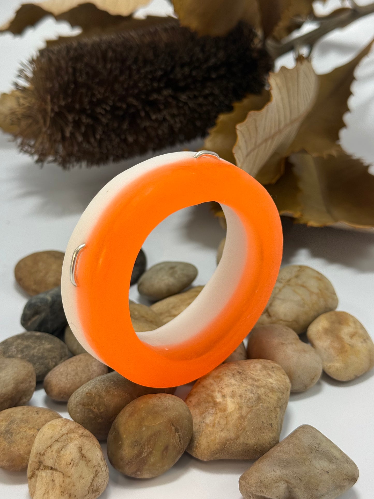 Orange/white swirl 'Victoria'  KWD Resin & silver Bangle