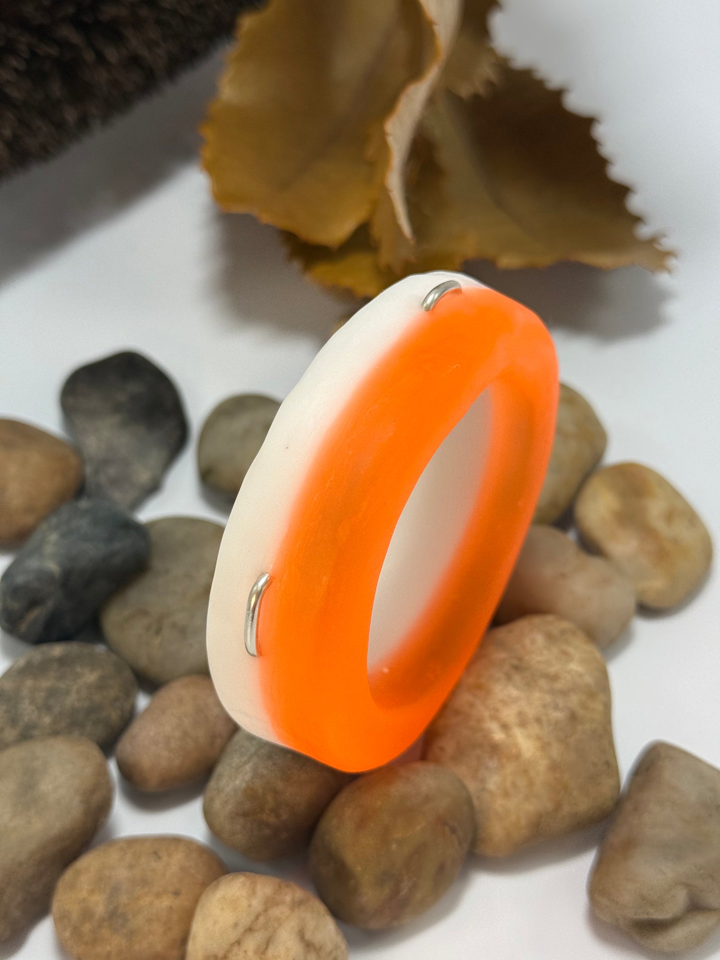 Orange/white swirl 'Victoria'  KWD Resin & silver Bangle