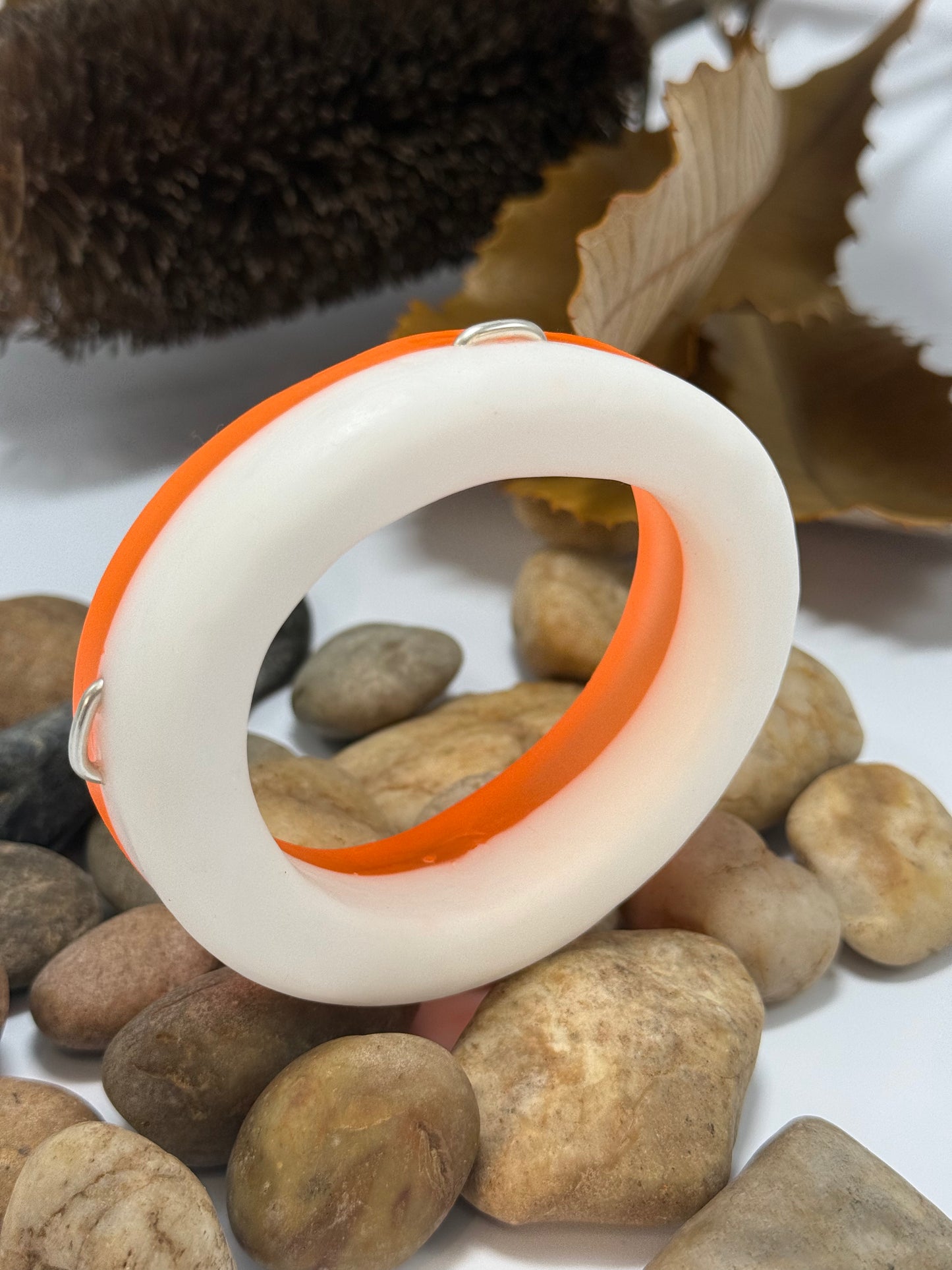 Orange/white swirl 'Victoria'  KWD Resin & silver Bangle