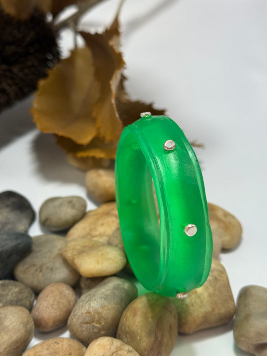 Jade Green Rim resin bangle with Sterling silver XL