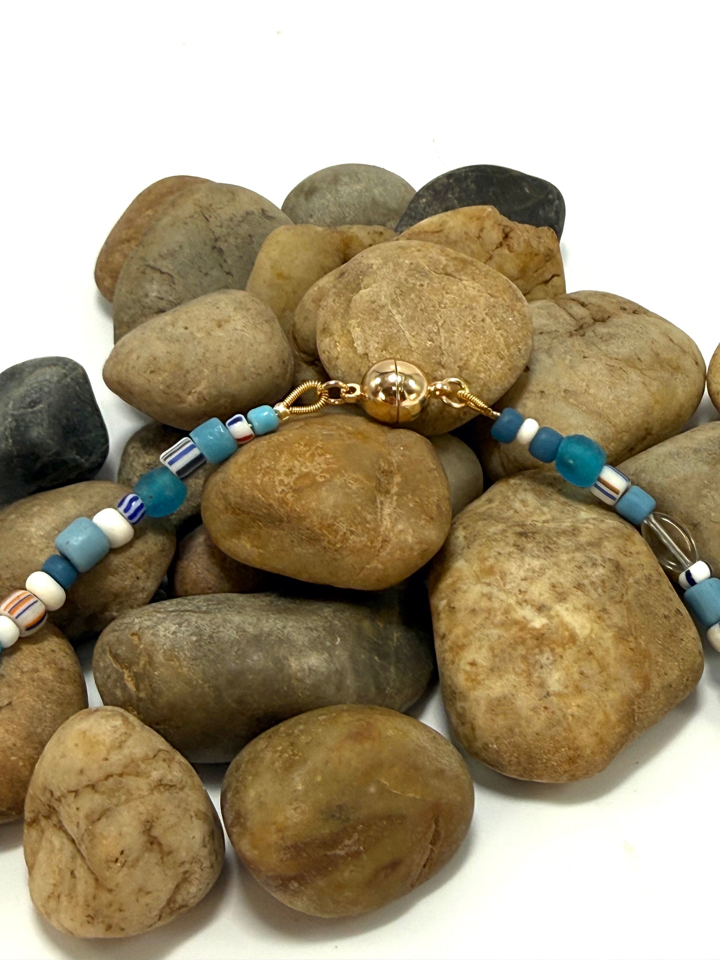 Semi Precious Blues and clear stones  Necklace with magnetic clasp