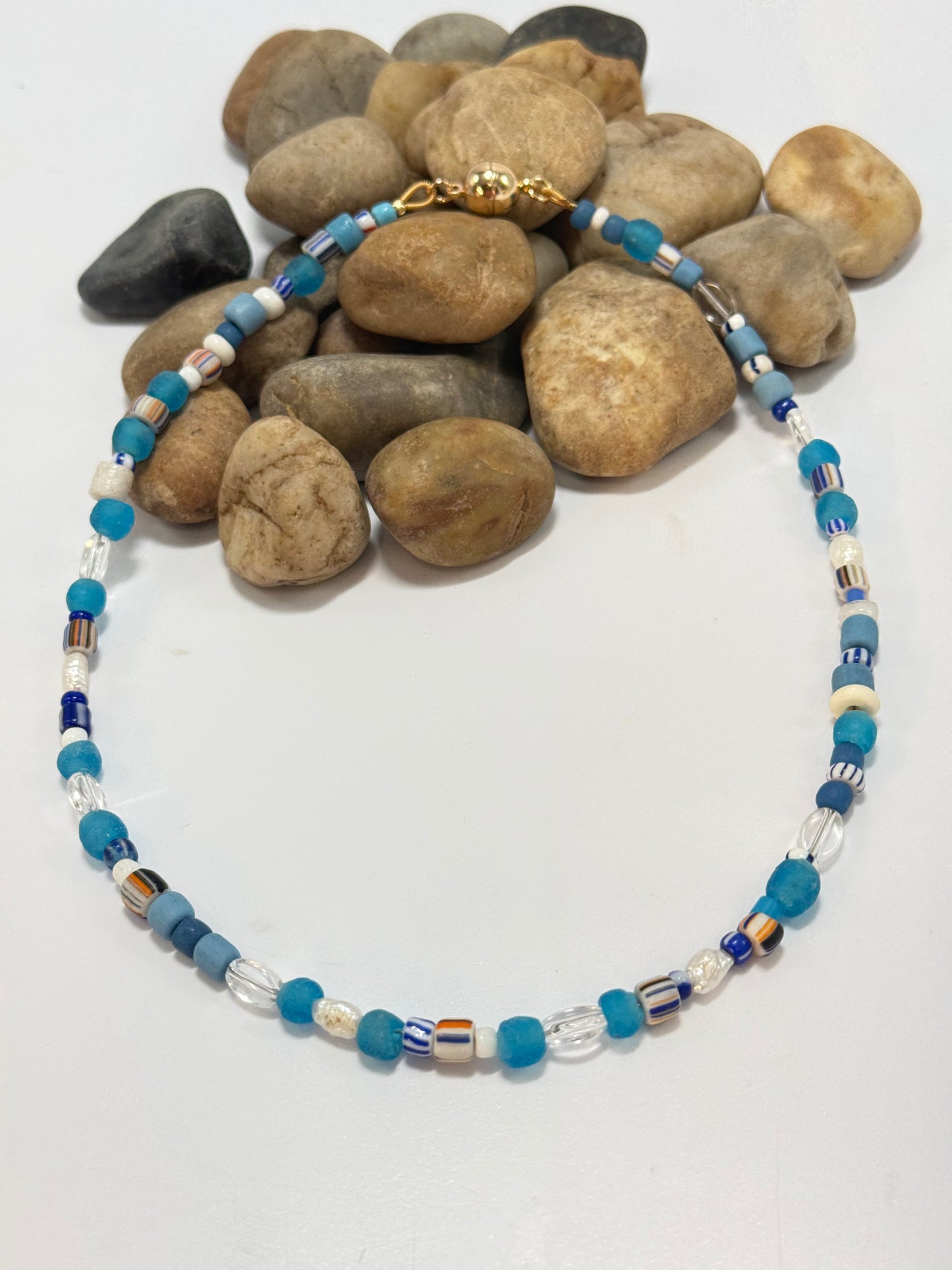 Semi Precious Blues and clear stones  Necklace with magnetic clasp