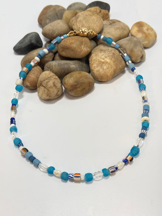 Semi Precious Blues and clear stones  Necklace with magnetic clasp