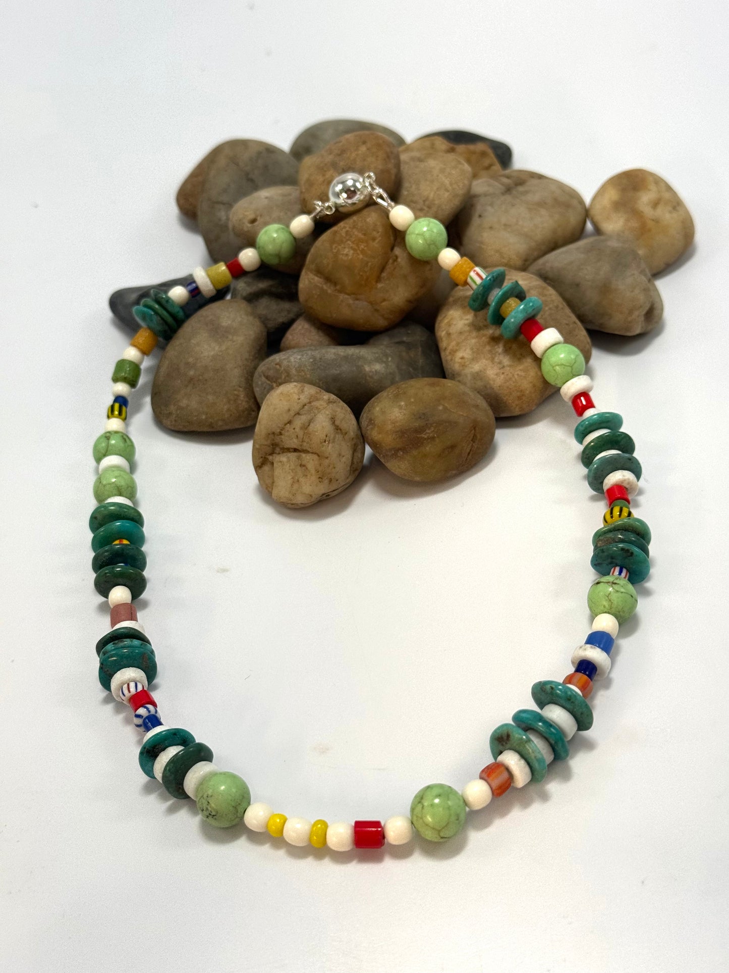 Semi Precious turquoise/ multicoloured stone Necklace with magnetic clasp