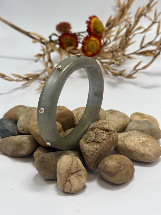 Moss Green resin Thick KWD Classic & silver Bangle