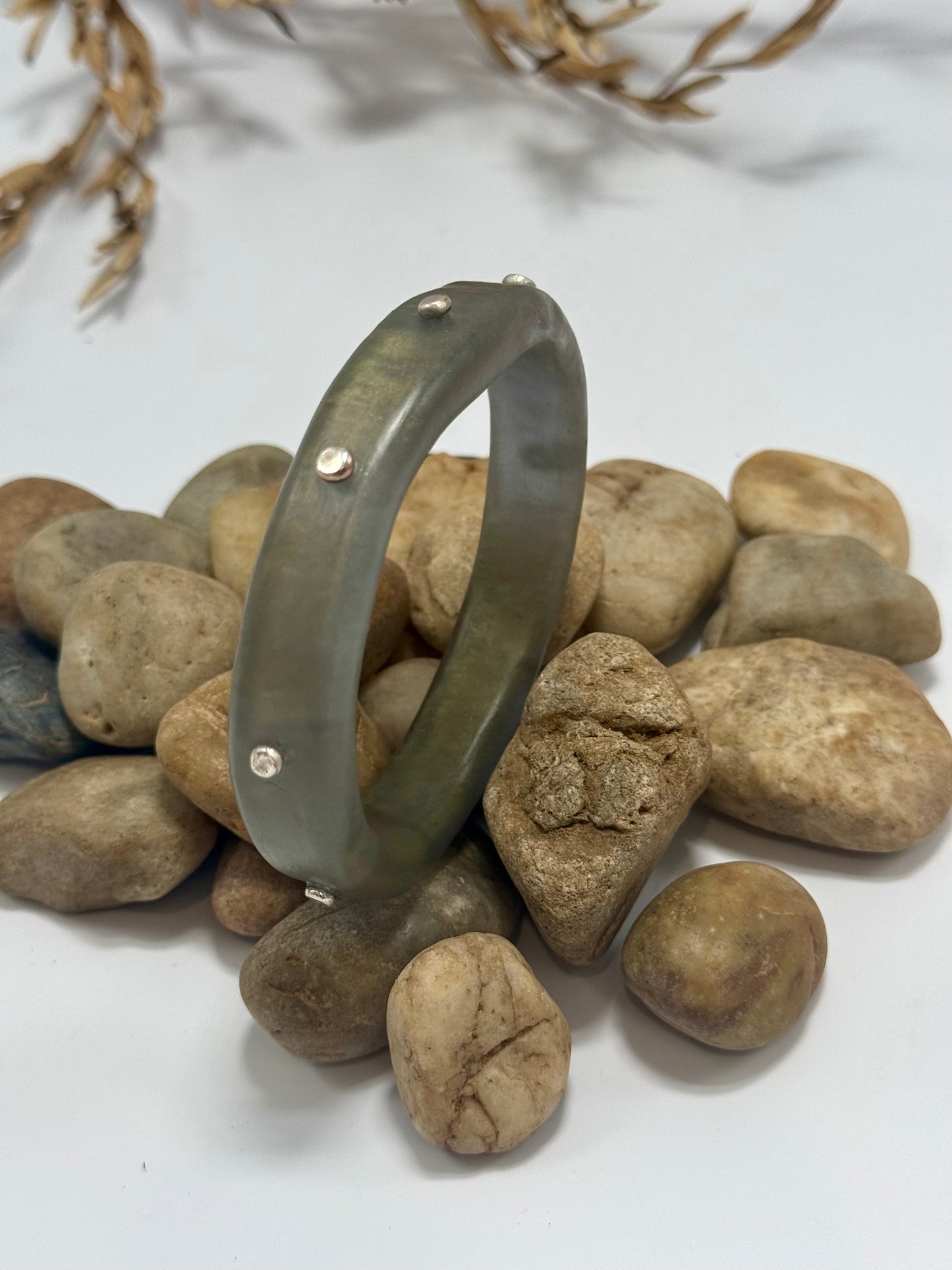 Moss Green resin Thick KWD Classic & silver Bangle