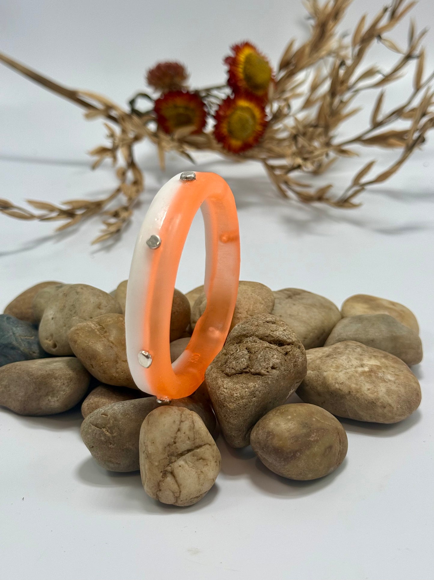 Orange & white resin & silver KWD Classic Bangle