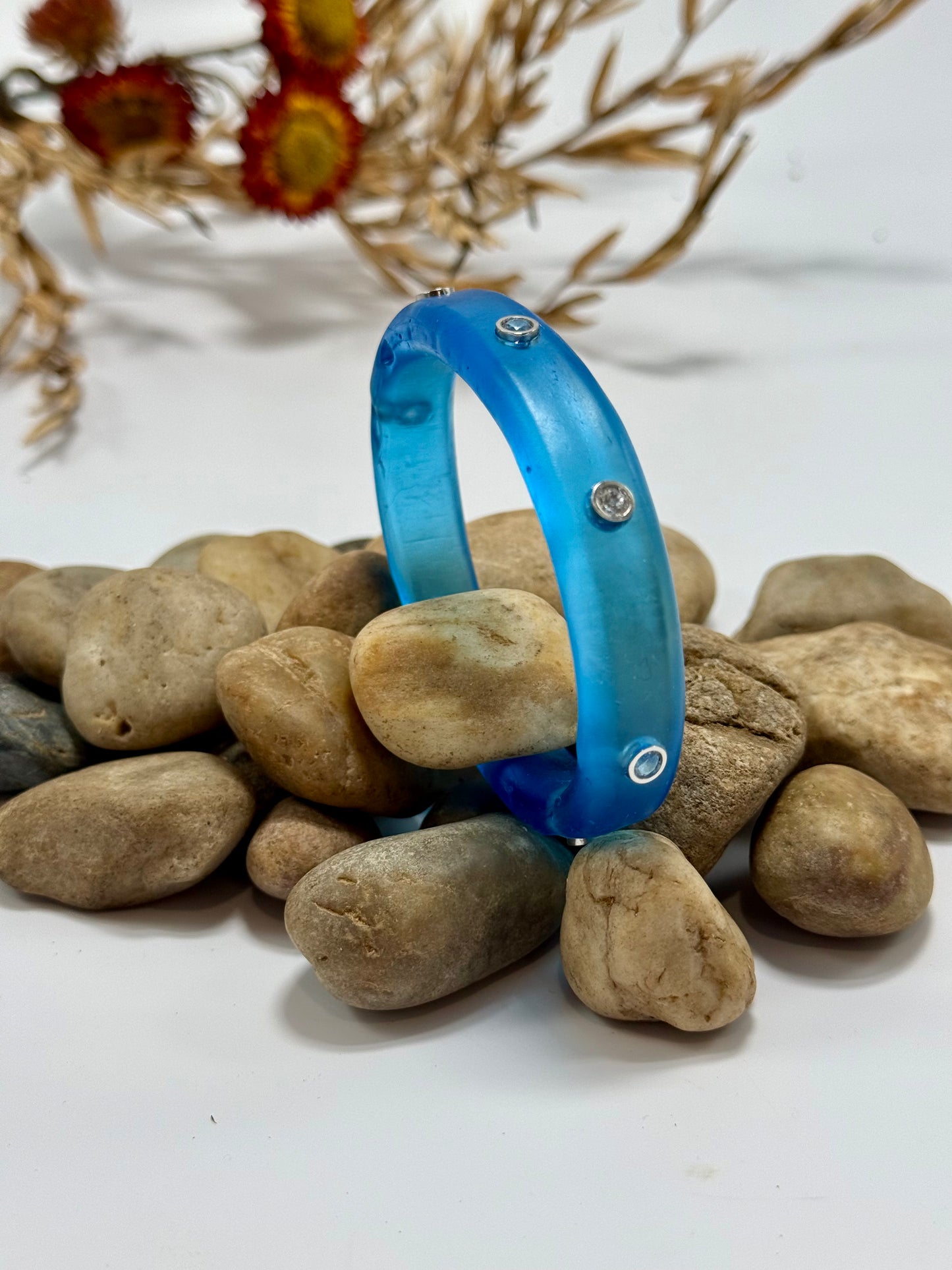 Translucent Blue KWD Classic Resin & cubic zirconia bangle NEW