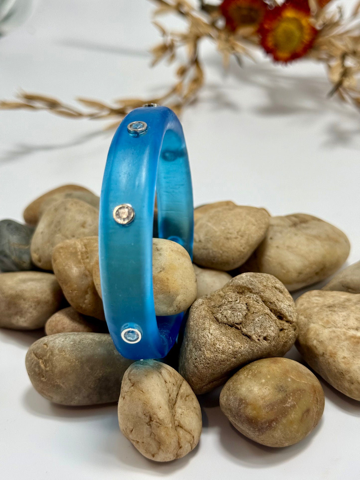 Translucent Blue KWD Classic Resin & cubic zirconia bangle NEW