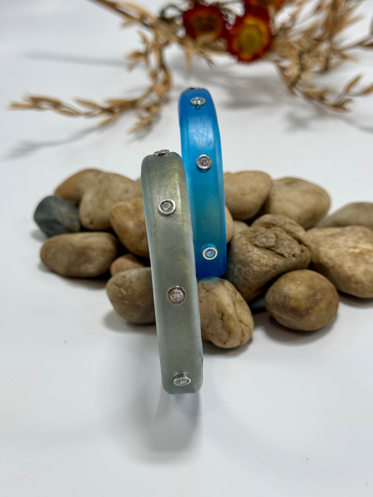 Translucent Blue KWD Classic Resin & cubic zirconia bangle NEW