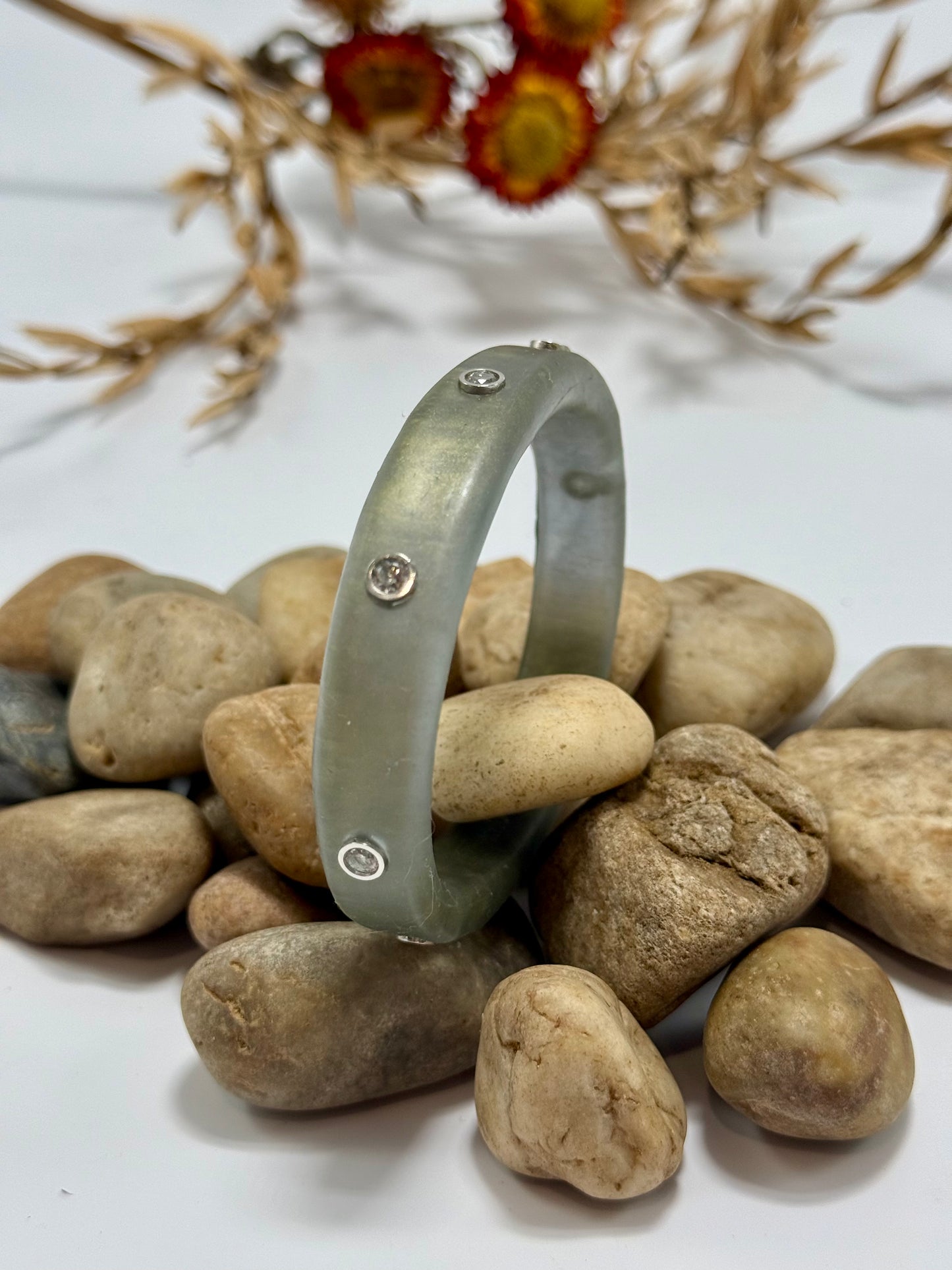 Moss Green KWD Classic Resin & cubic zirconia bangle NEW