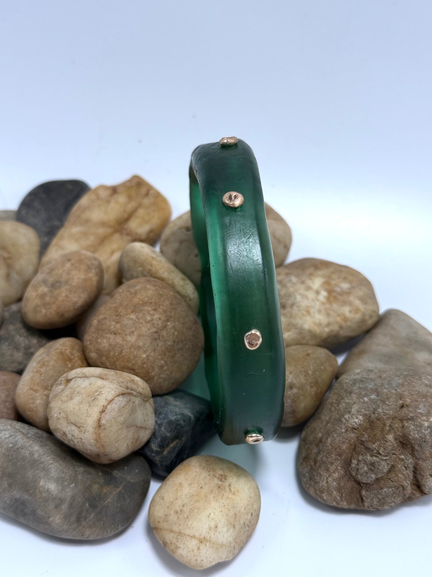 Kale Green KWD Thick Classic Resin & gold nugget bangle
