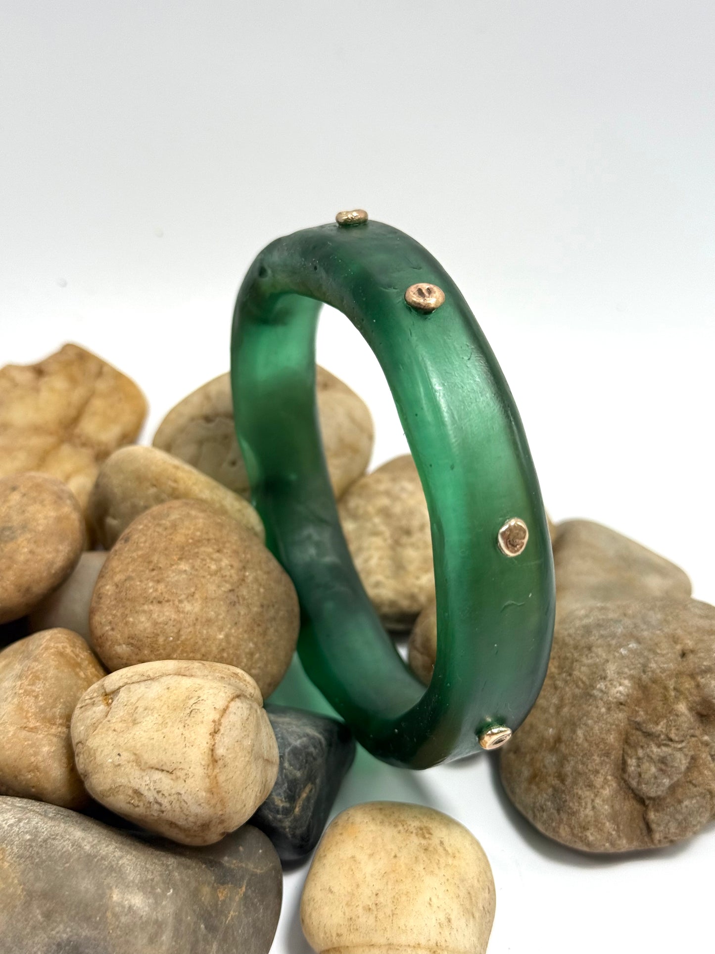 Kale Green KWD Thick Classic Resin & gold nugget bangle