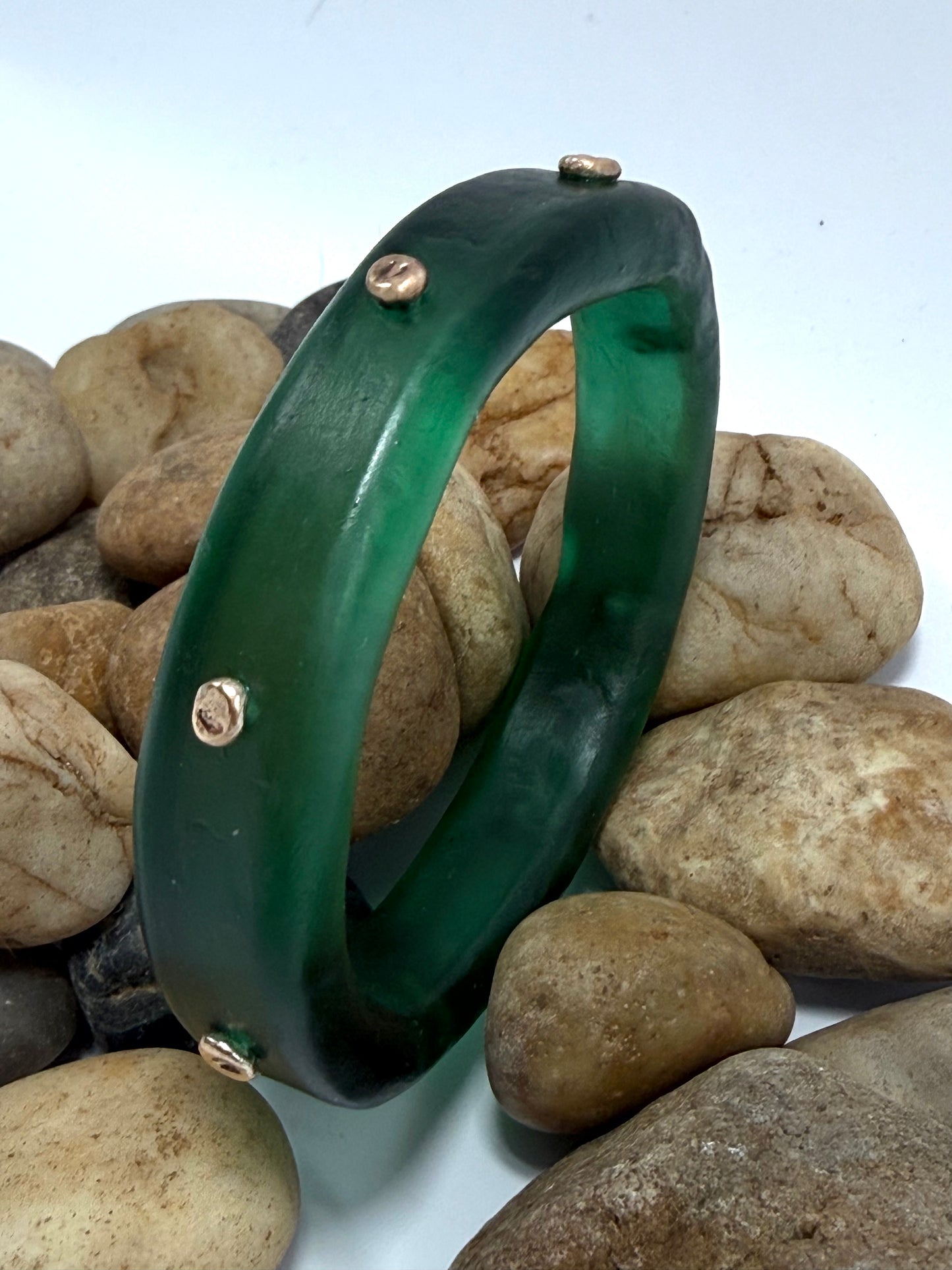 Kale Green KWD Thick Classic Resin & gold nugget bangle