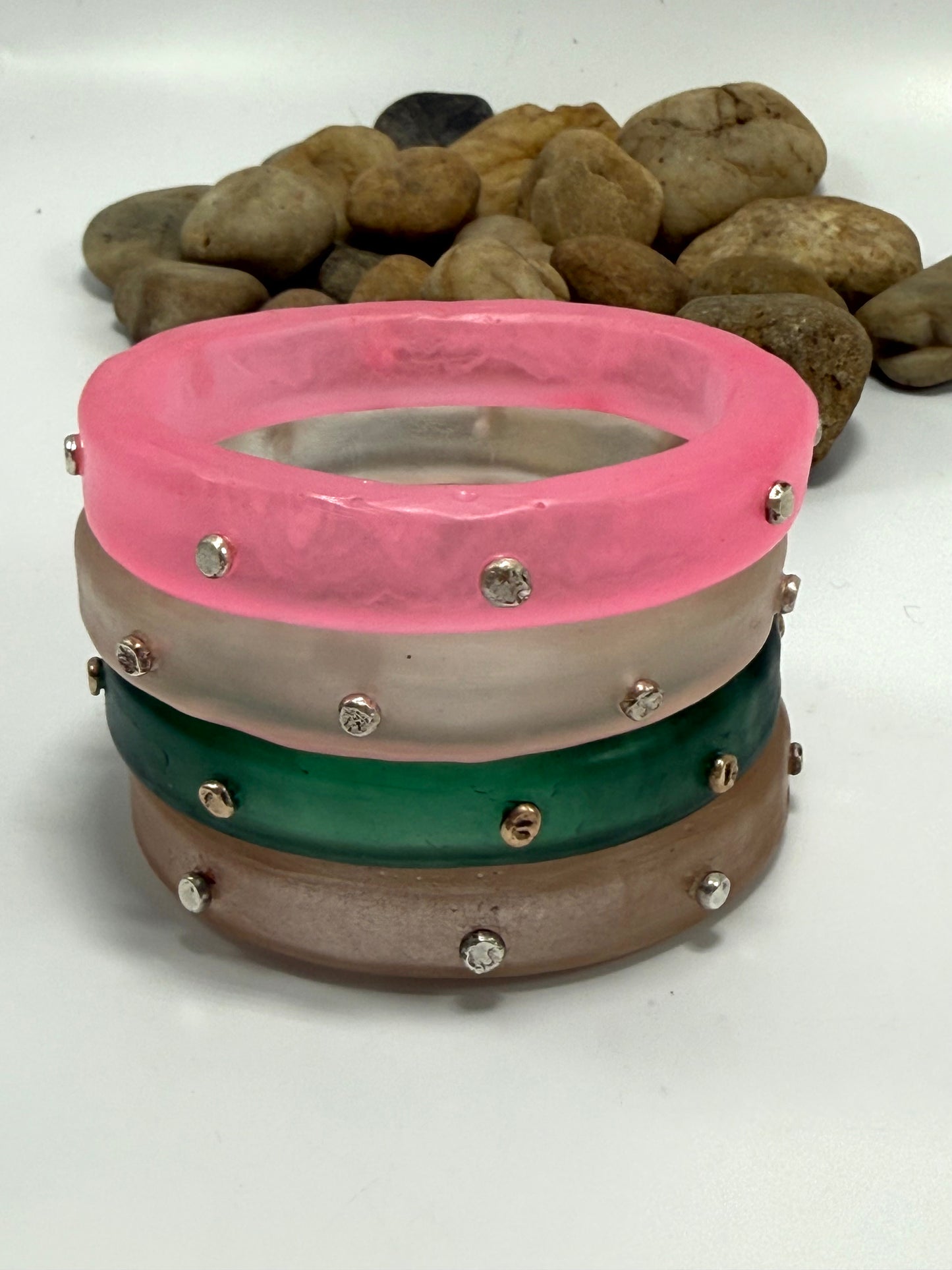 Kale Green KWD Thick Classic Resin & gold nugget bangle