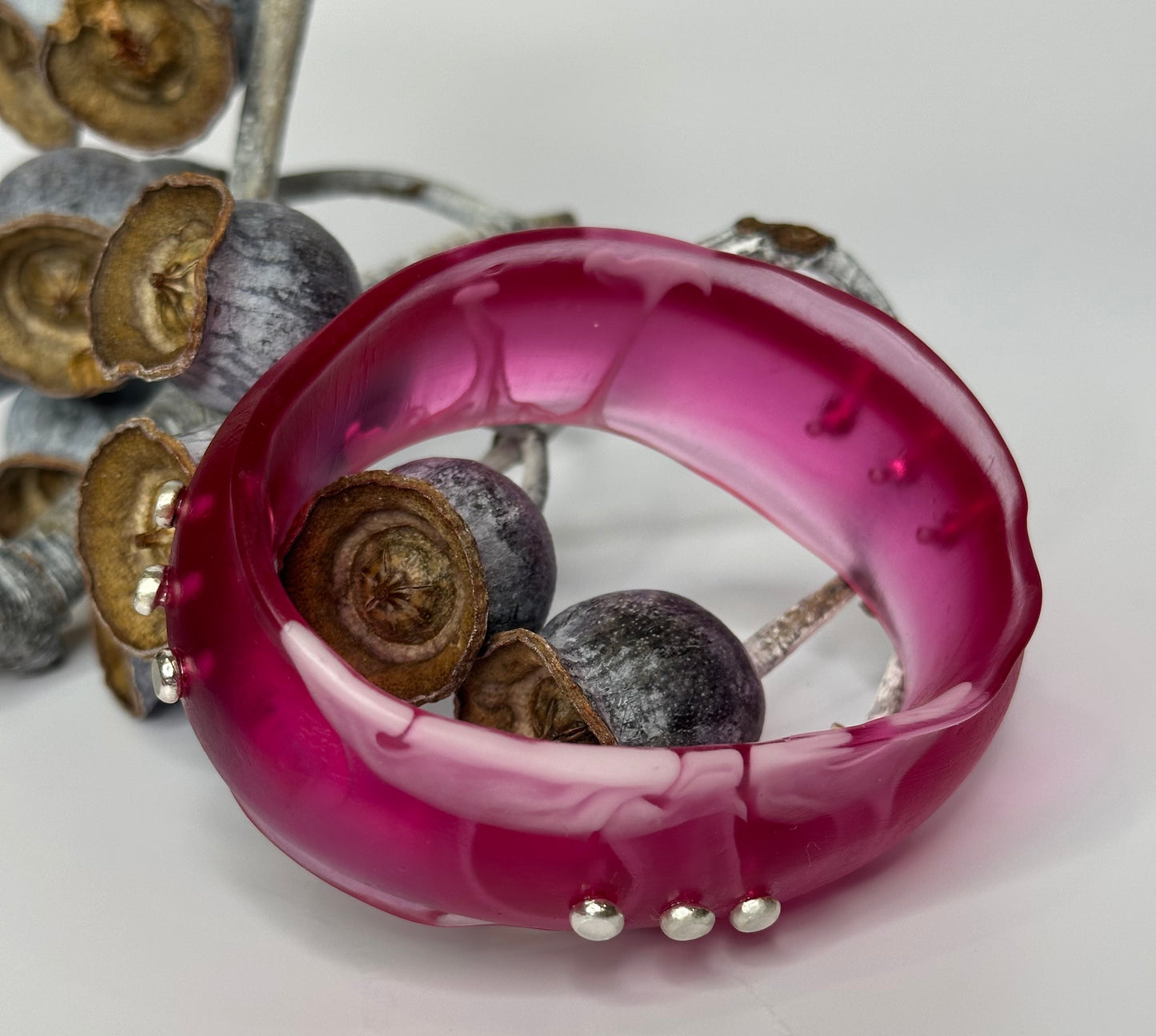 Pinky Red with white swirl Resin wide bangle