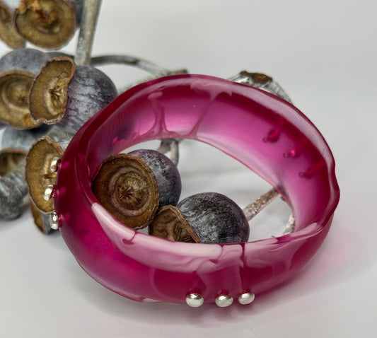 Pinky Red with white swirl Resin wide bangle
