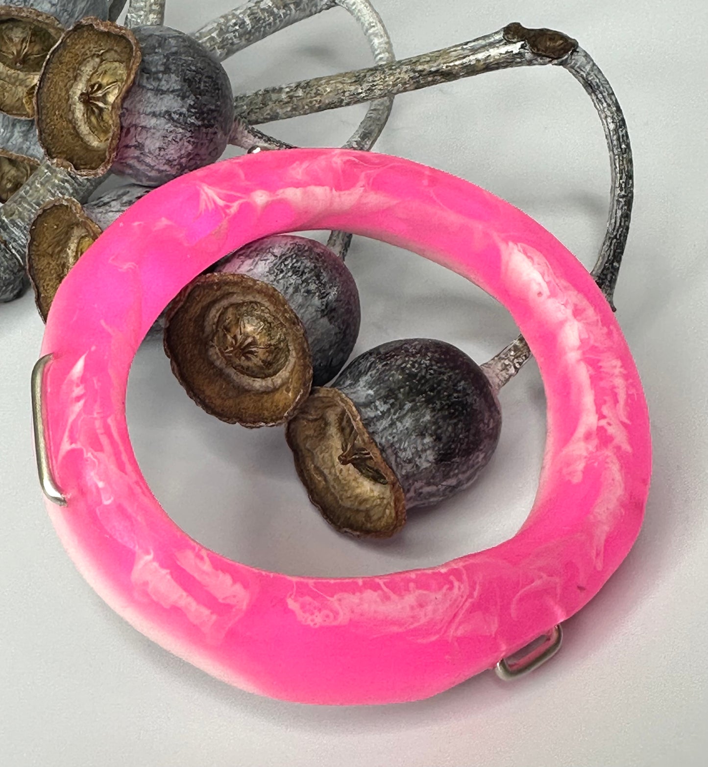 Neon Pink with white woopy bangle
