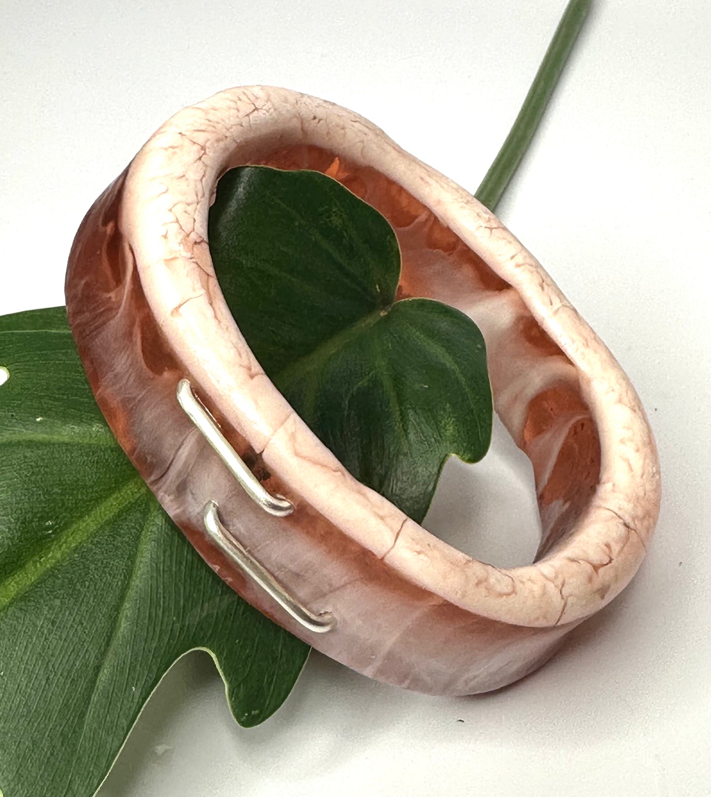Brown/white swirl XL Irregular KWD Resin & Silver Bangle
