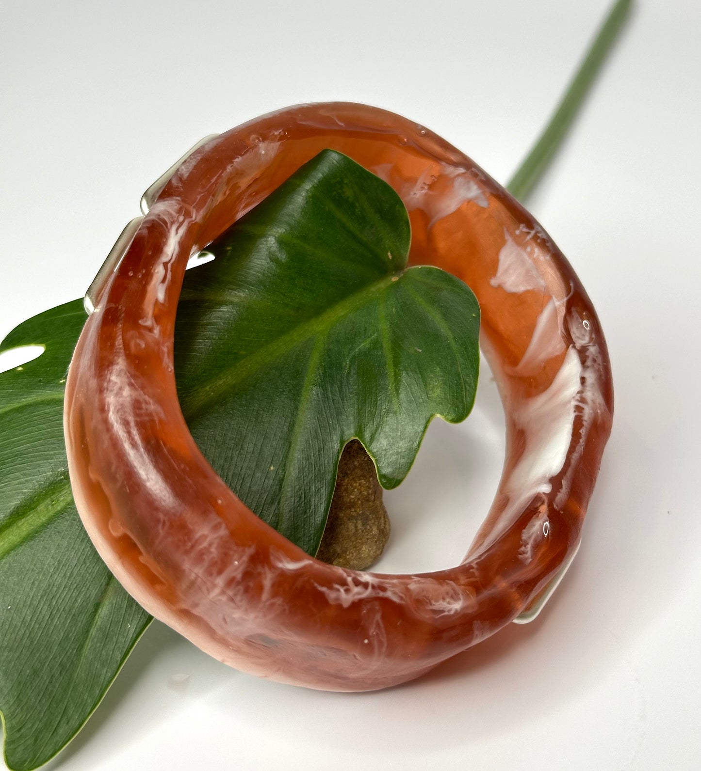 Brown/white swirl XL Irregular KWD Resin & Silver Bangle