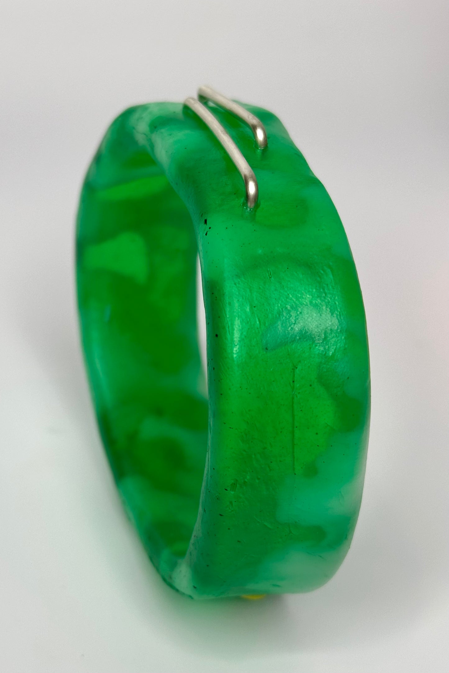 Green/White swirl XL Irregular KWD Resin & Silver Bangle