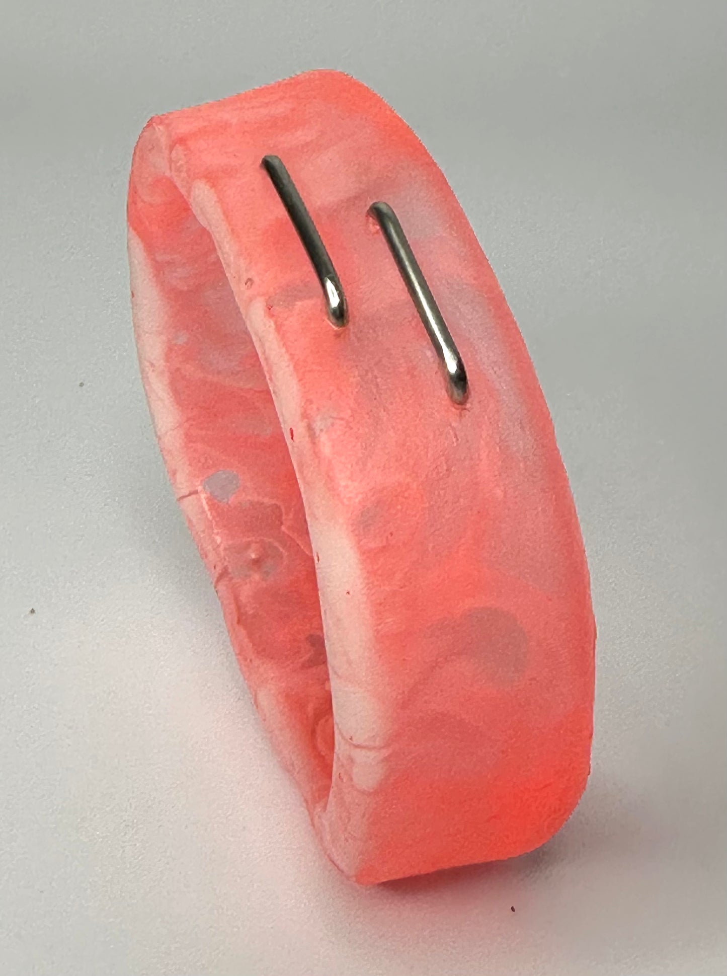 Coral/White swirl XL Irregular KWD Resin & Silver Bangle