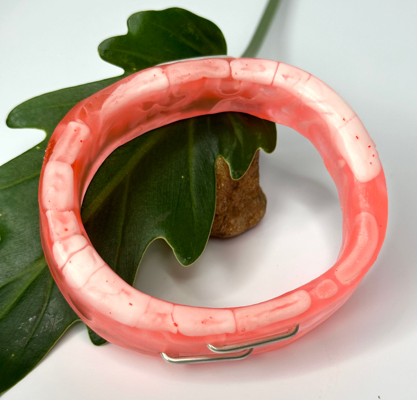 Coral/White swirl XL Irregular KWD Resin & Silver Bangle