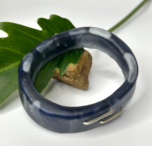 Dusty Blue/White swirl XL Irregular KWD Resin & Silver Bangle