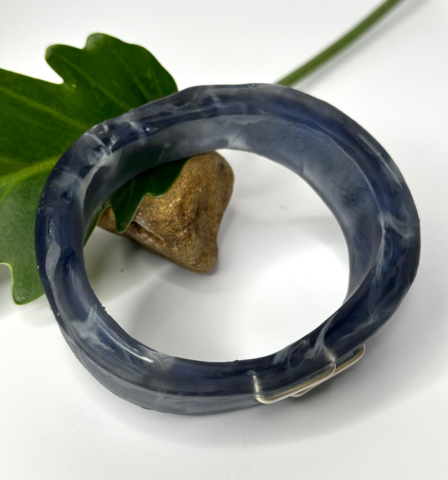 Dusty Blue/White swirl XL Irregular KWD Resin & Silver Bangle