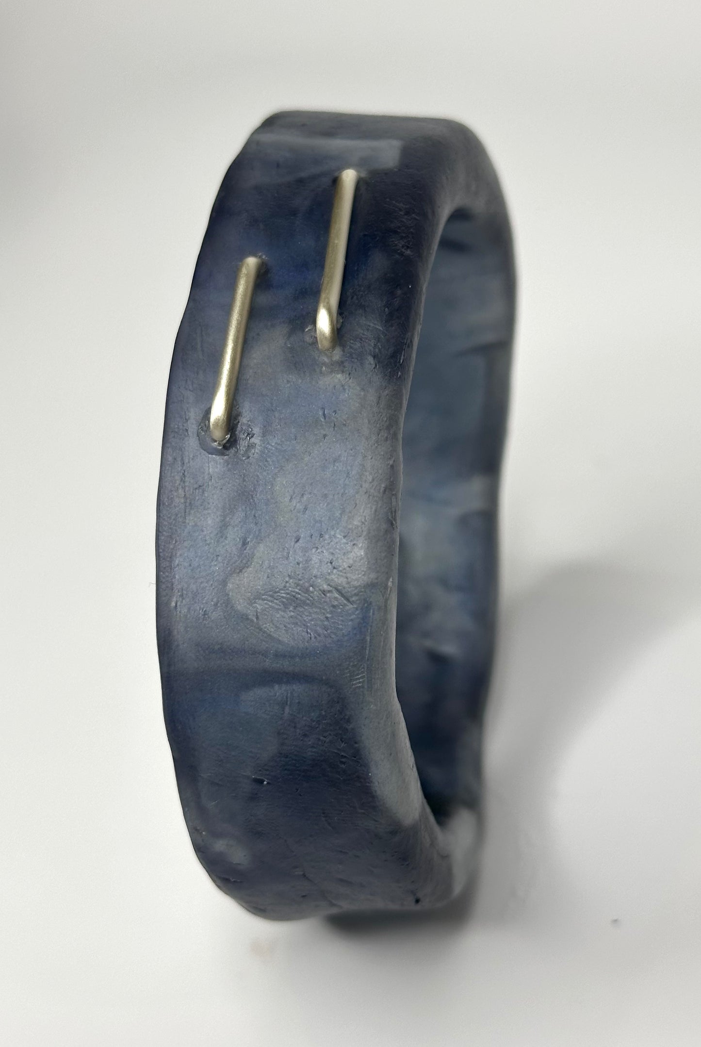 Dusty Blue/White swirl XL Irregular KWD Resin & Silver Bangle