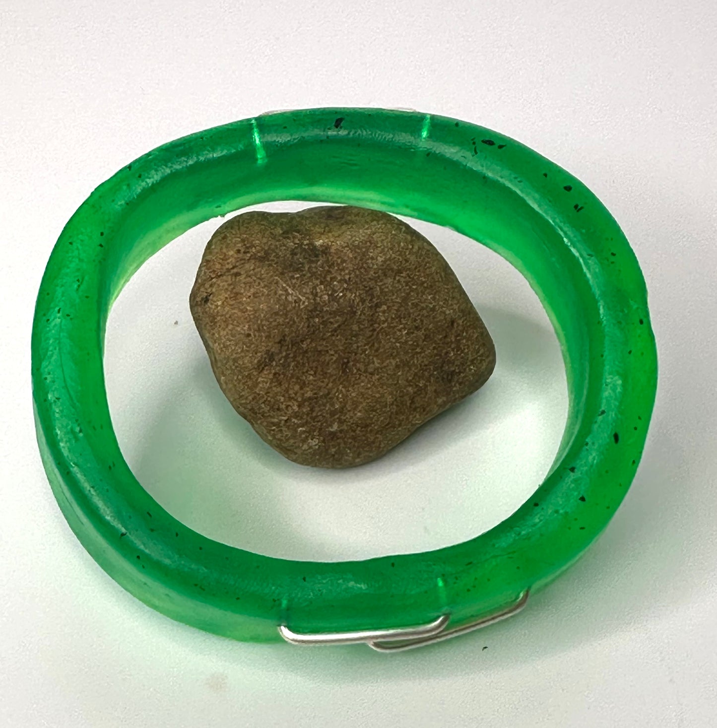 Translucent Green XL Irregular KWD Resin & Silver Bangle
